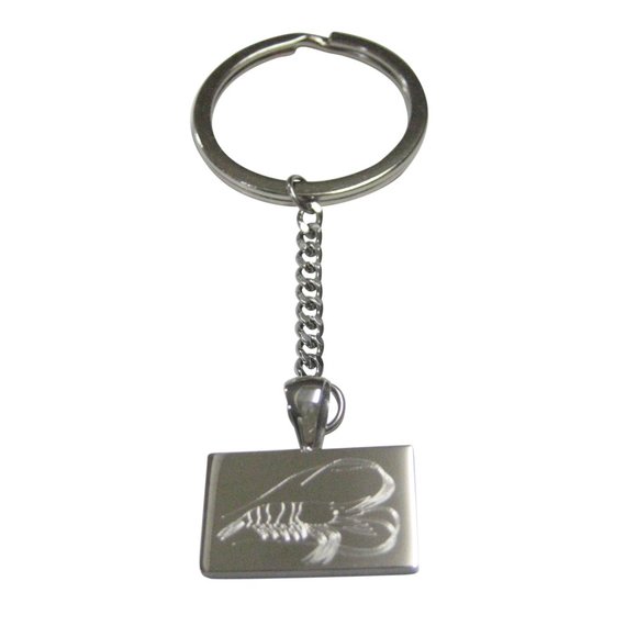 Silver Toned Rectangular Etched Shrimp Pendant Keychain - Picture 1 of 2